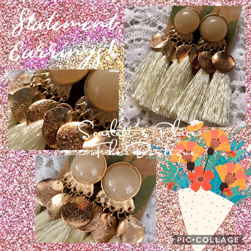 Gold Colored Tassel Stud Statement Earring